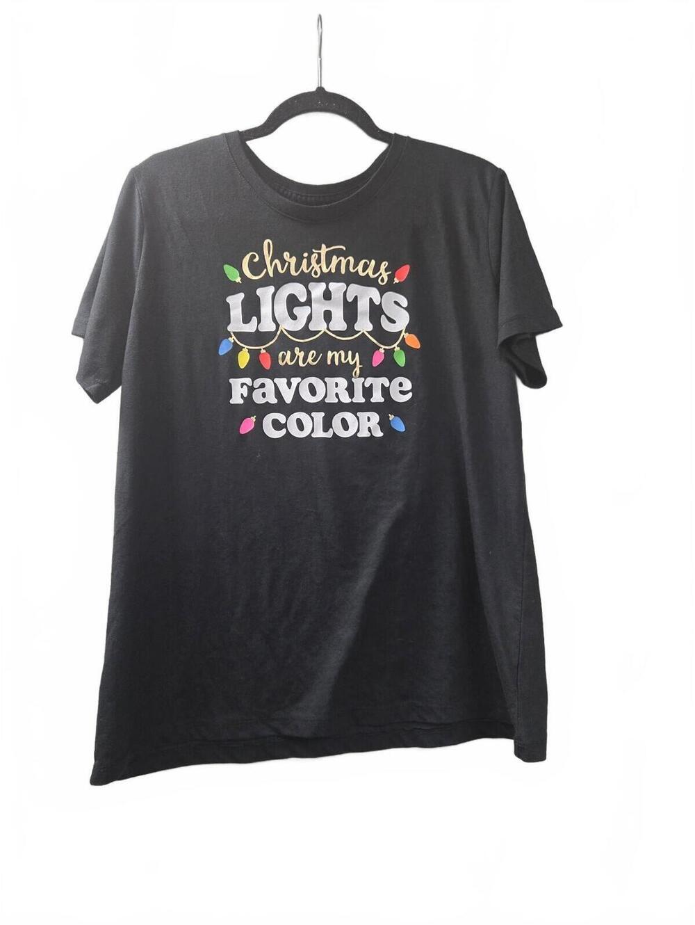 Holiday Time XL Black T-Shirt with Christmas Lights Graphic